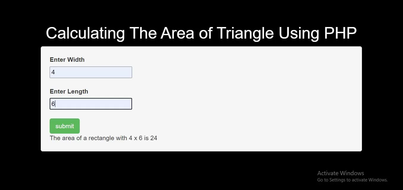 How Do I Calculate The Area of Rectangle Using PHP