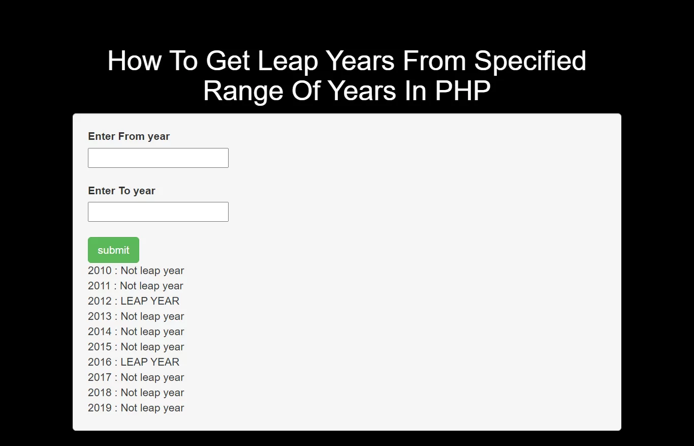 How To Get Leap Years From Specified Range Of Years In PHP