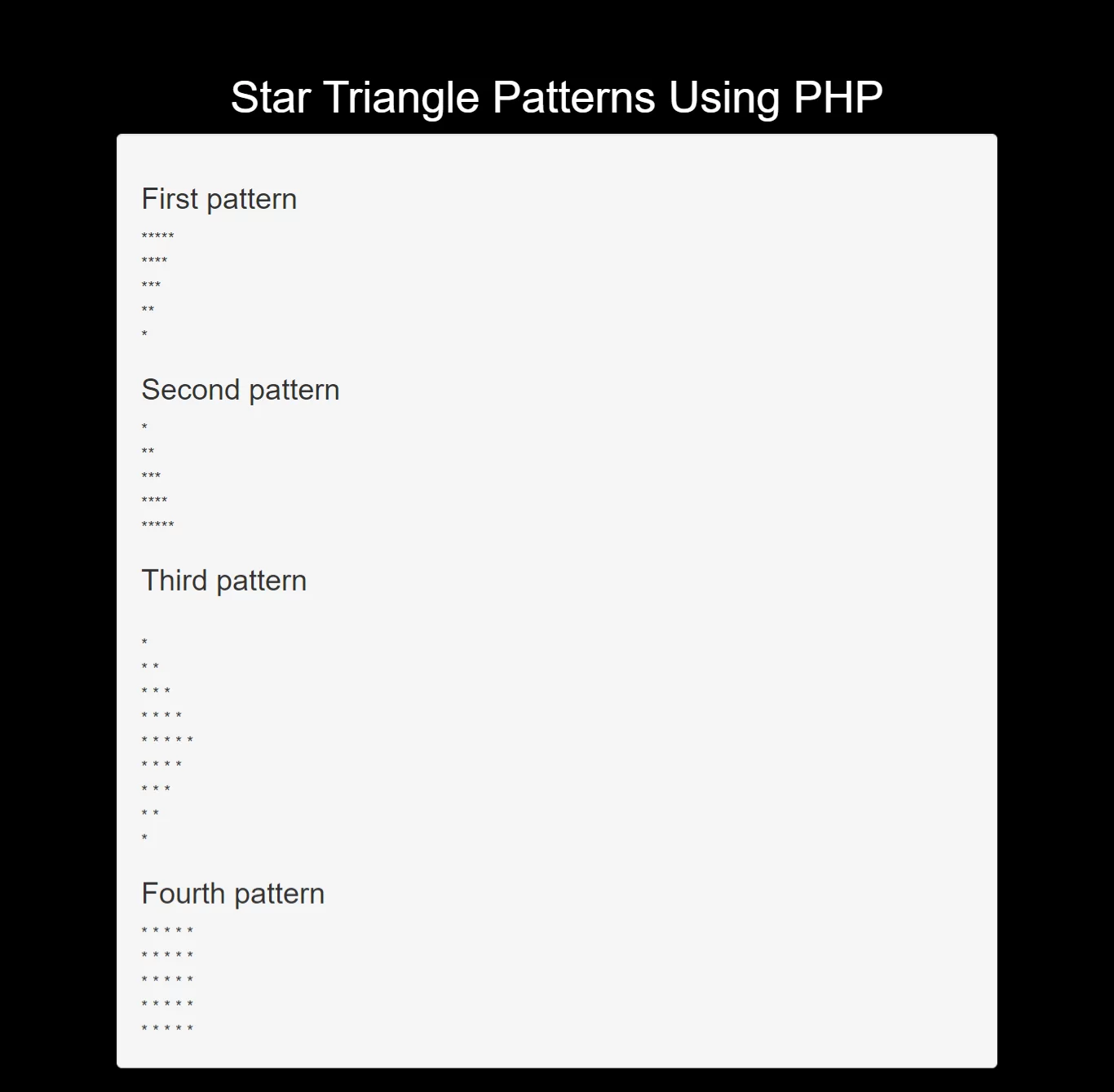 How Can I Display Star Patterns Patterns Using PHP