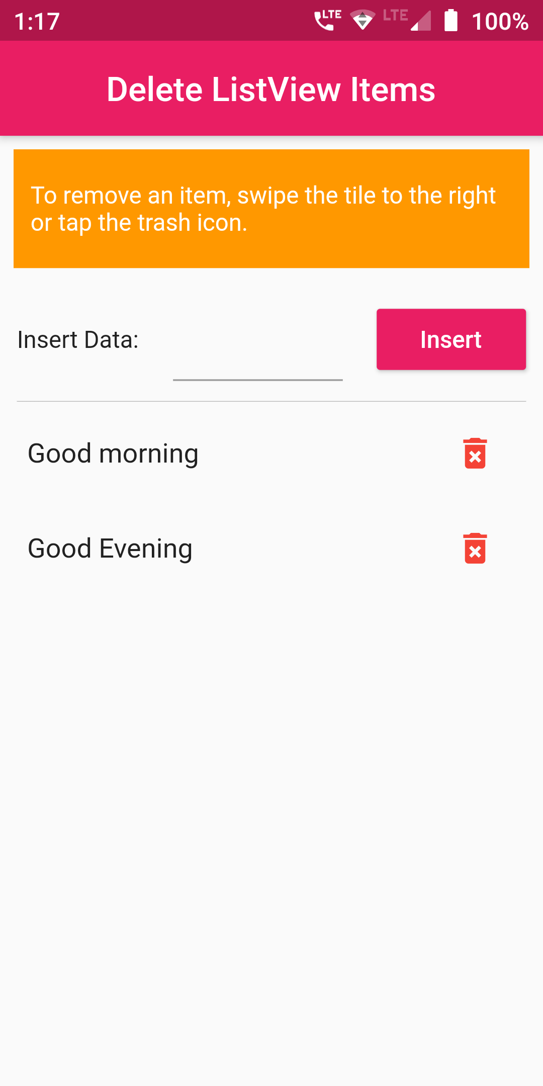 Flutter Listview Remove Item